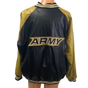 Steve & Barry's Mens 3XL Faux Leather Army Letterman's Snap Up Jacket Warm Coat